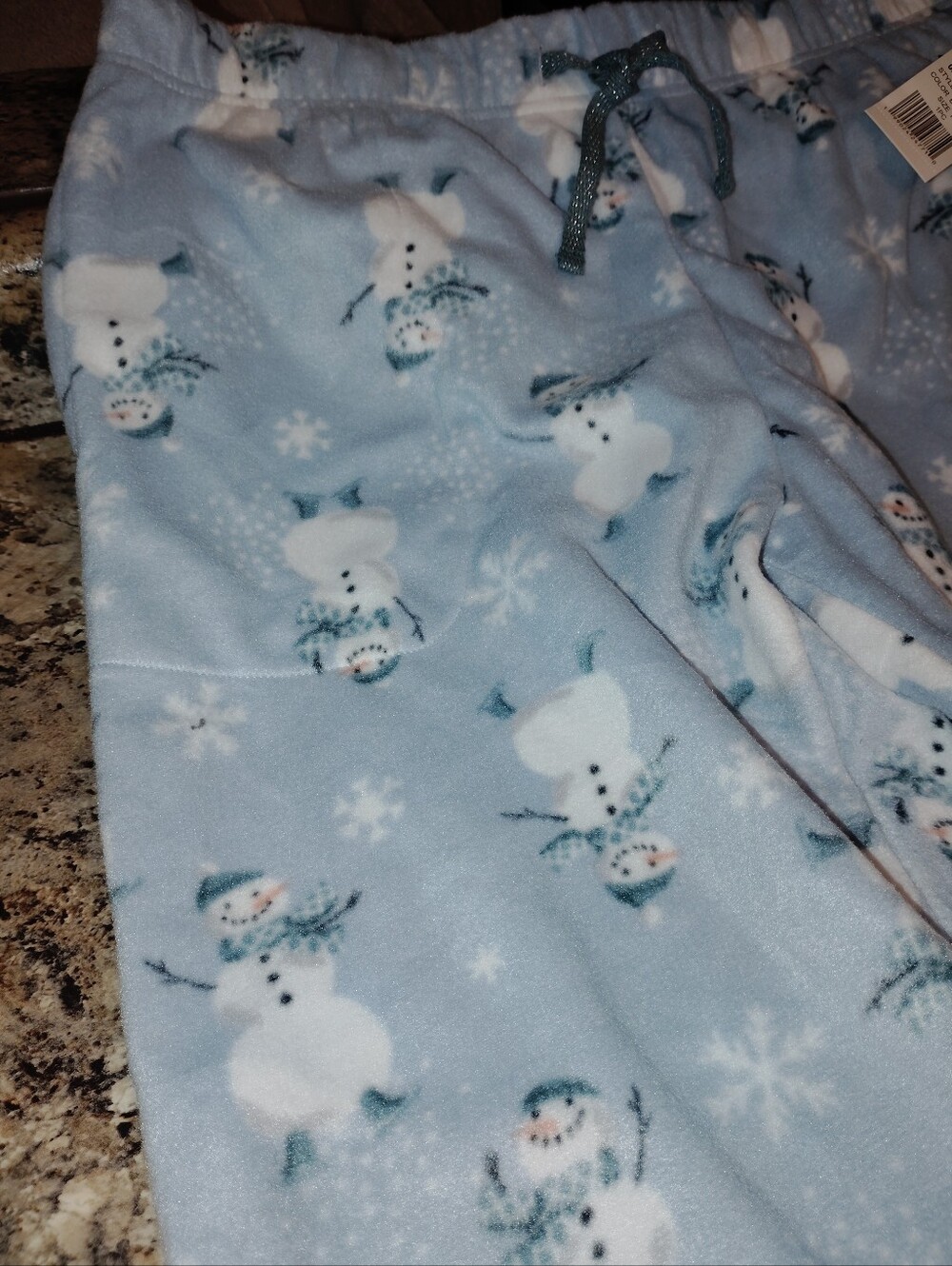 Med NWT Cuddl Duds Light Blue Snowman Fleece Joggers with Drawstring - Picture 3 of 6